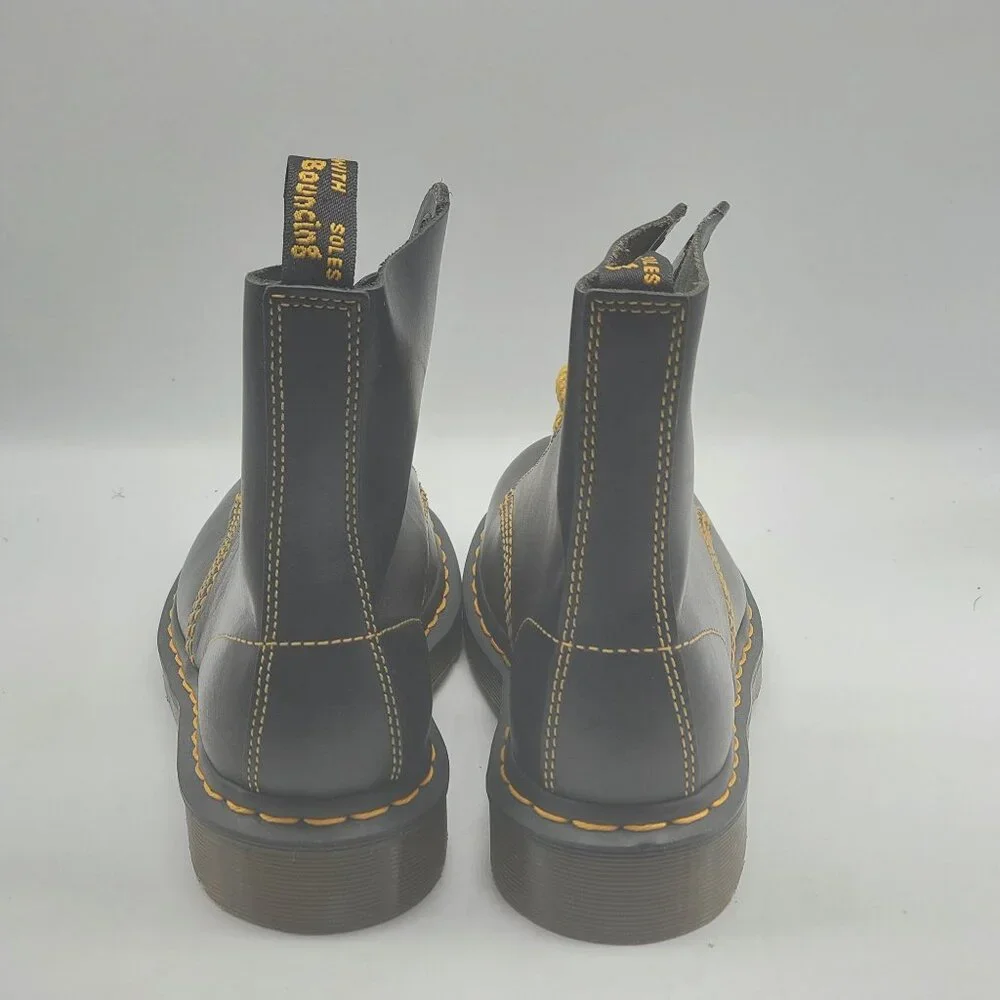 Dr. Martens 1460 Pascal Yellow‎ Stitch Black Leather Men Boots Size 5